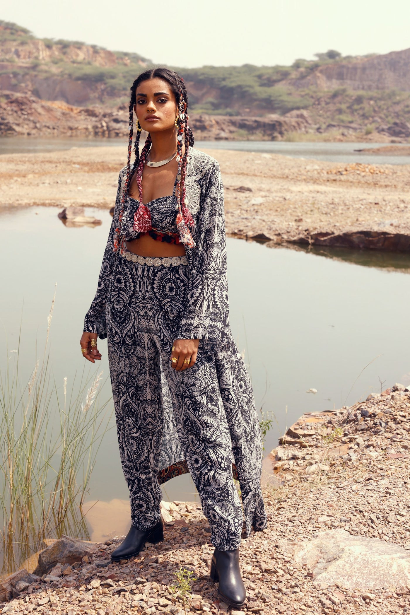 Black Gei Floral Jacket Set