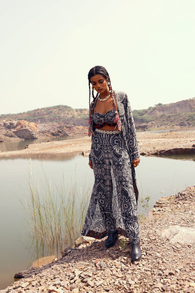 Black Gei Floral Jacket Set