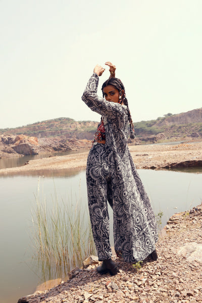 Black Gei Floral Jacket Set
