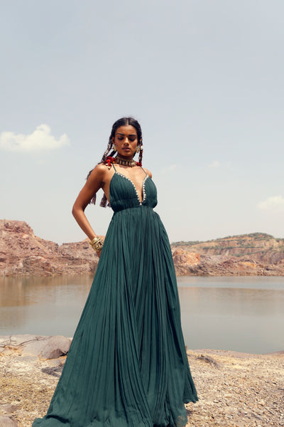 Dark Green Pleated Dress