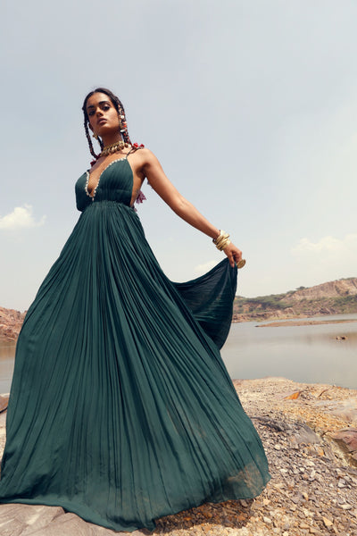 Dark Green Pleated Dress
