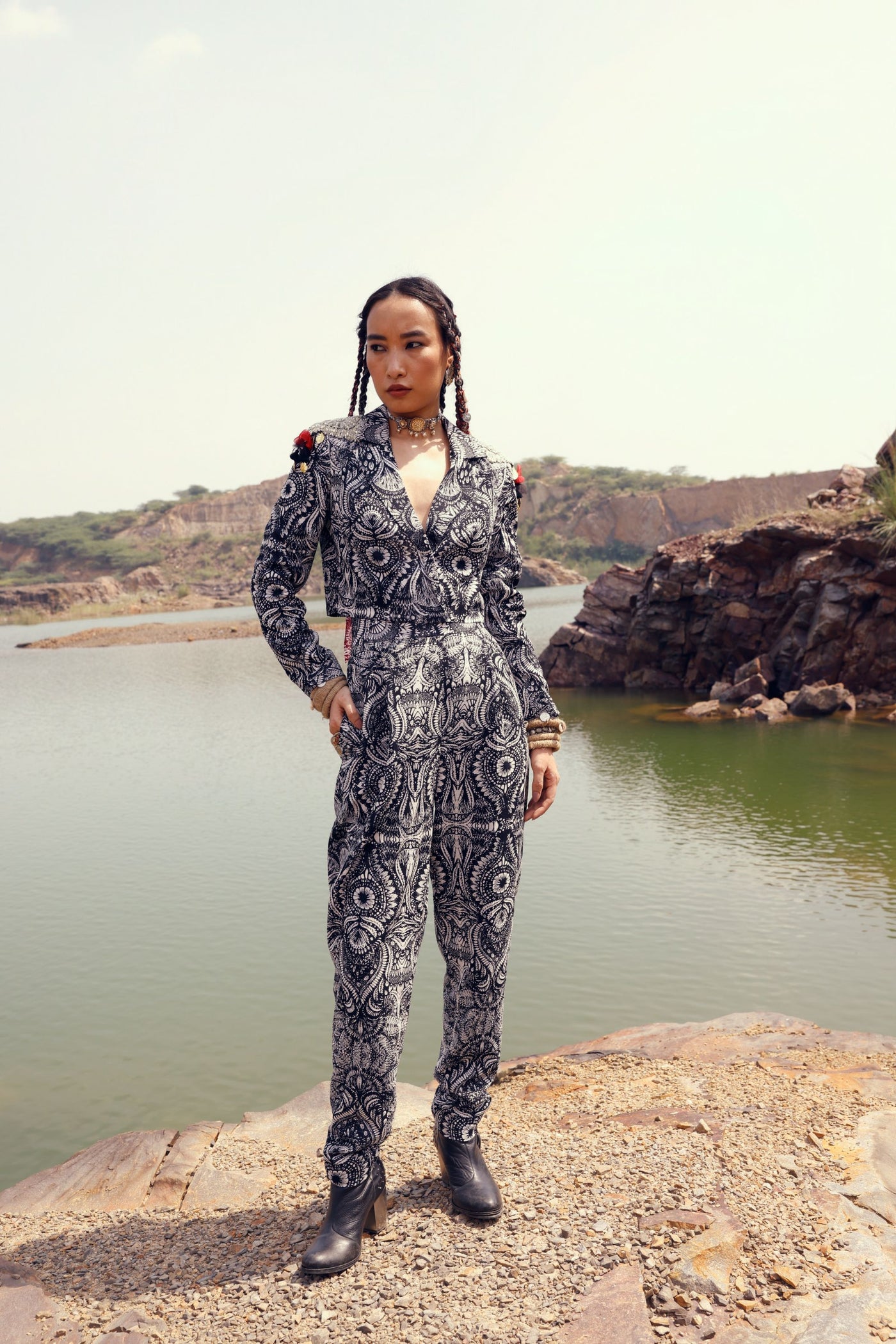 Geo Floral Cropped Jacket & Trouser set