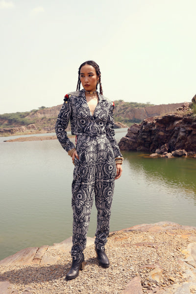 Geo Floral Cropped Jacket & Trouser set