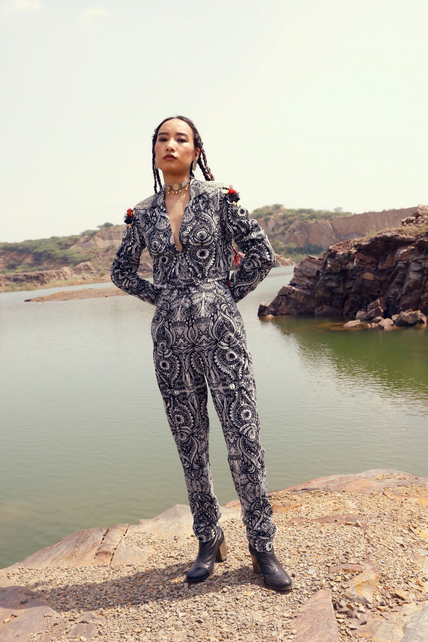 Geo Floral Cropped Jacket & Trouser set