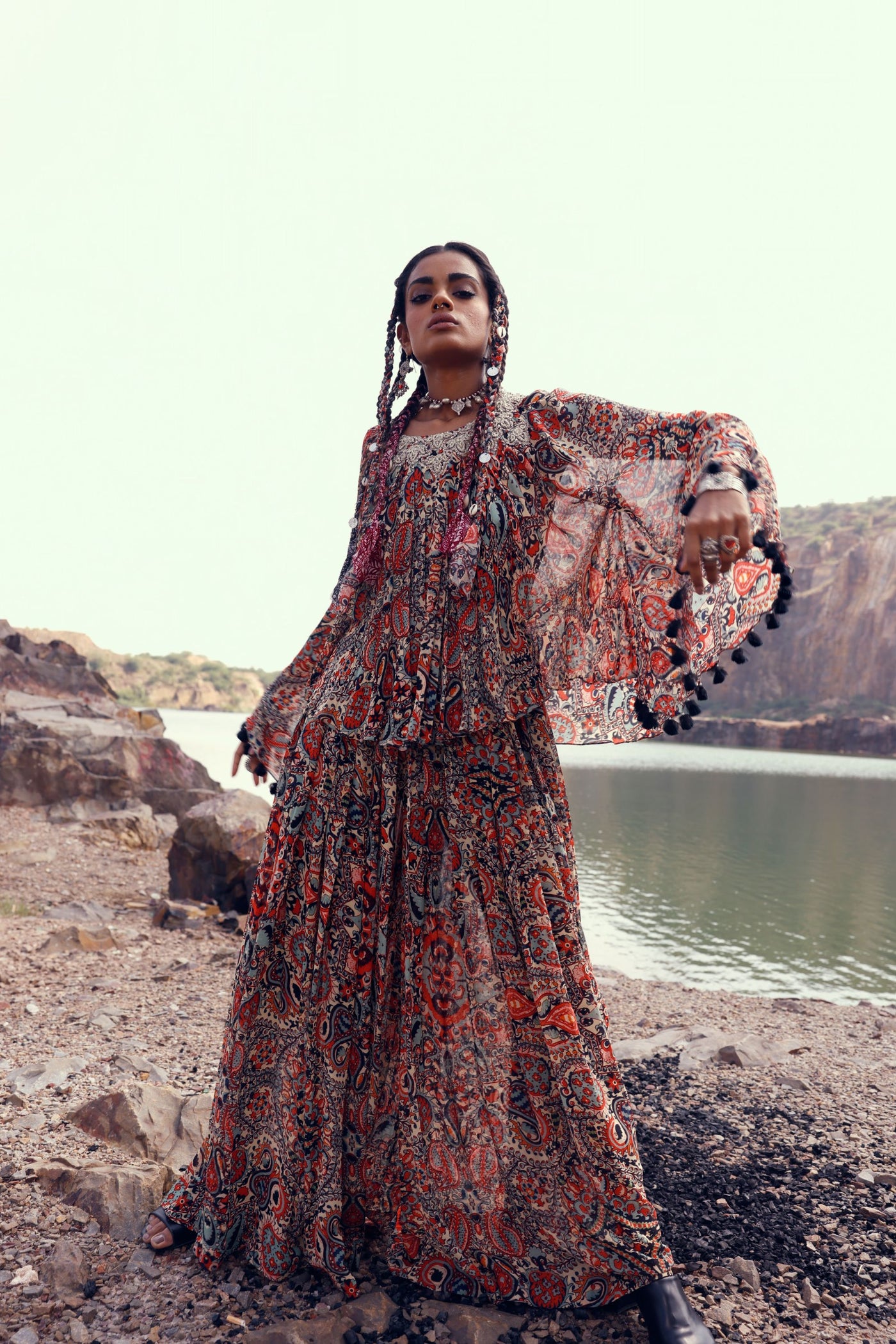 Armenian Garden Asymmetric Top & Flared Pants Set