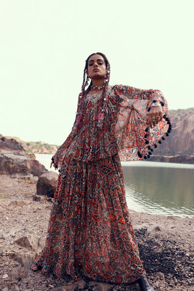 Armenian Garden Asymmetric Top & Flared Pants Set