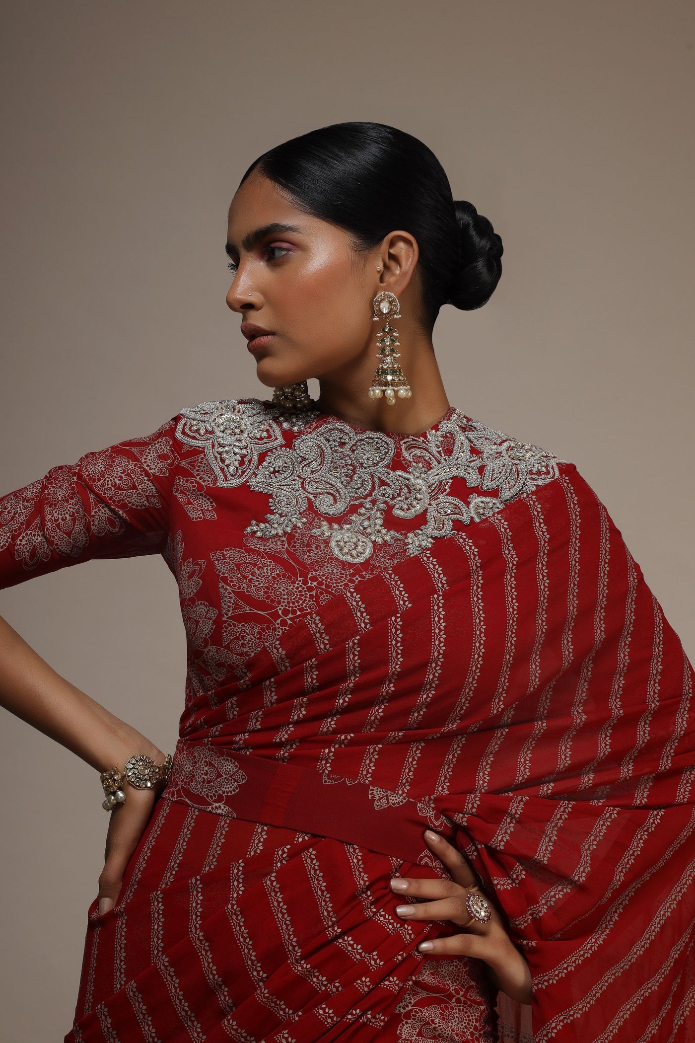 Red Tara Nurekha Pre-Stitched Saree