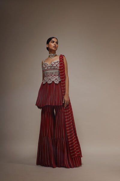 Red Nurekha Peplum & Sharara