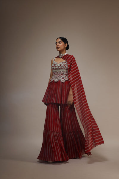 Red Nurekha Peplum & Sharara