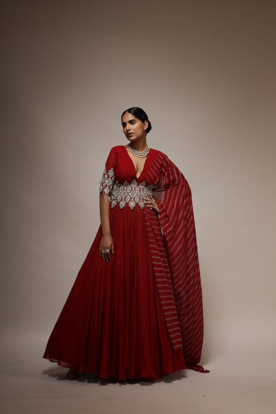 Solid Georgette Belted Anarkali