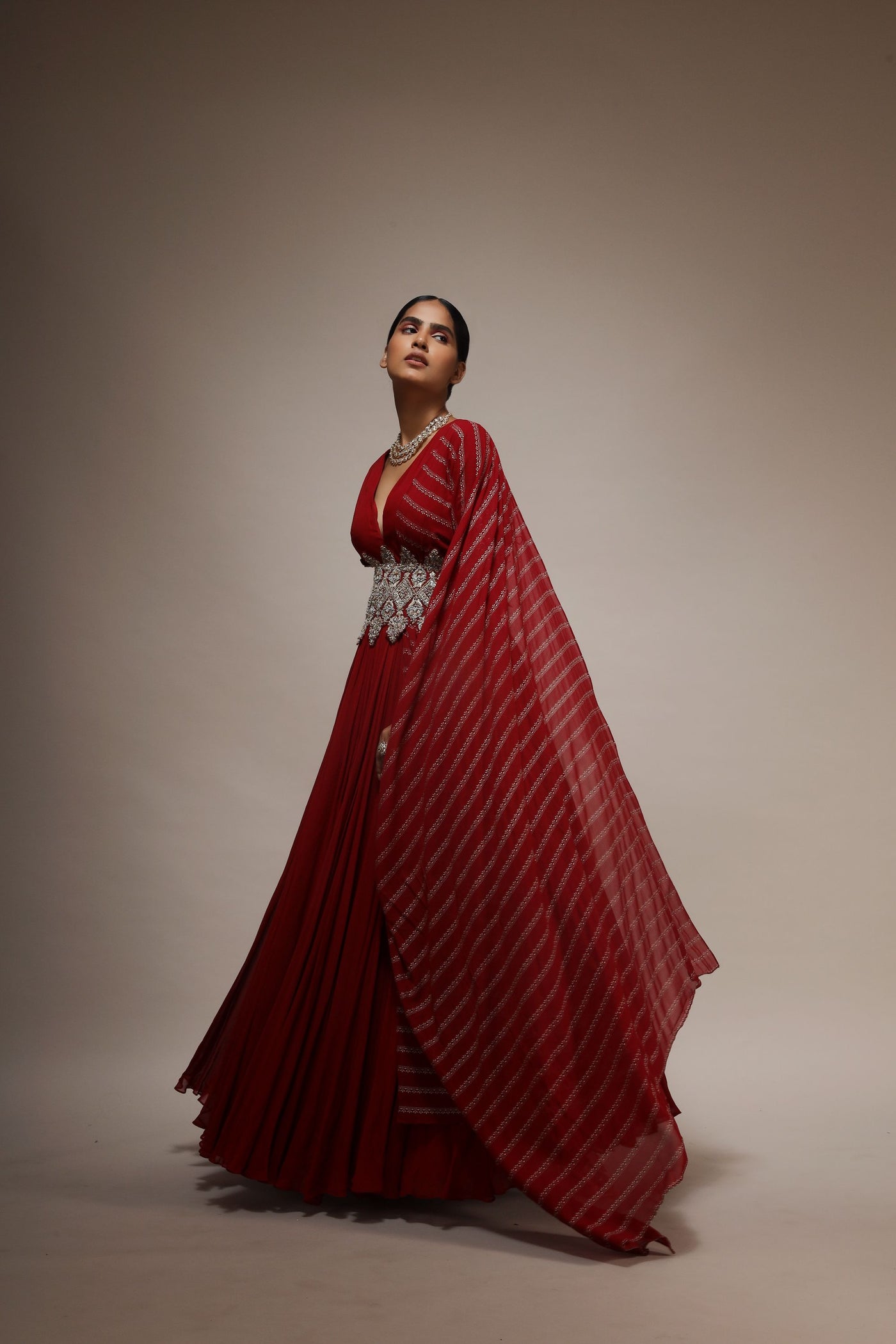 Solid Georgette Belted Anarkali