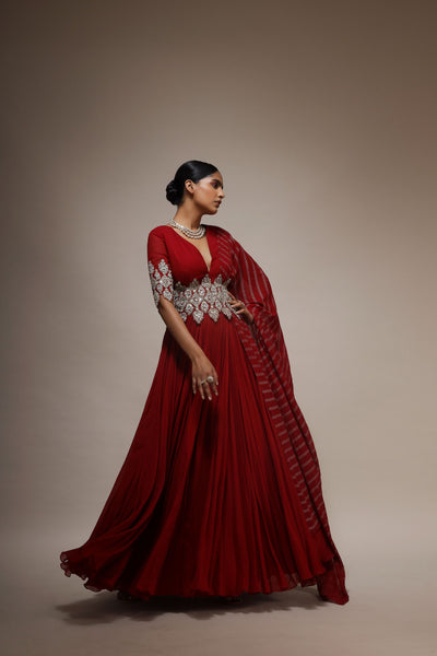 Solid Georgette Belted Anarkali