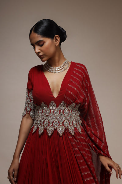 Solid Georgette Belted Anarkali