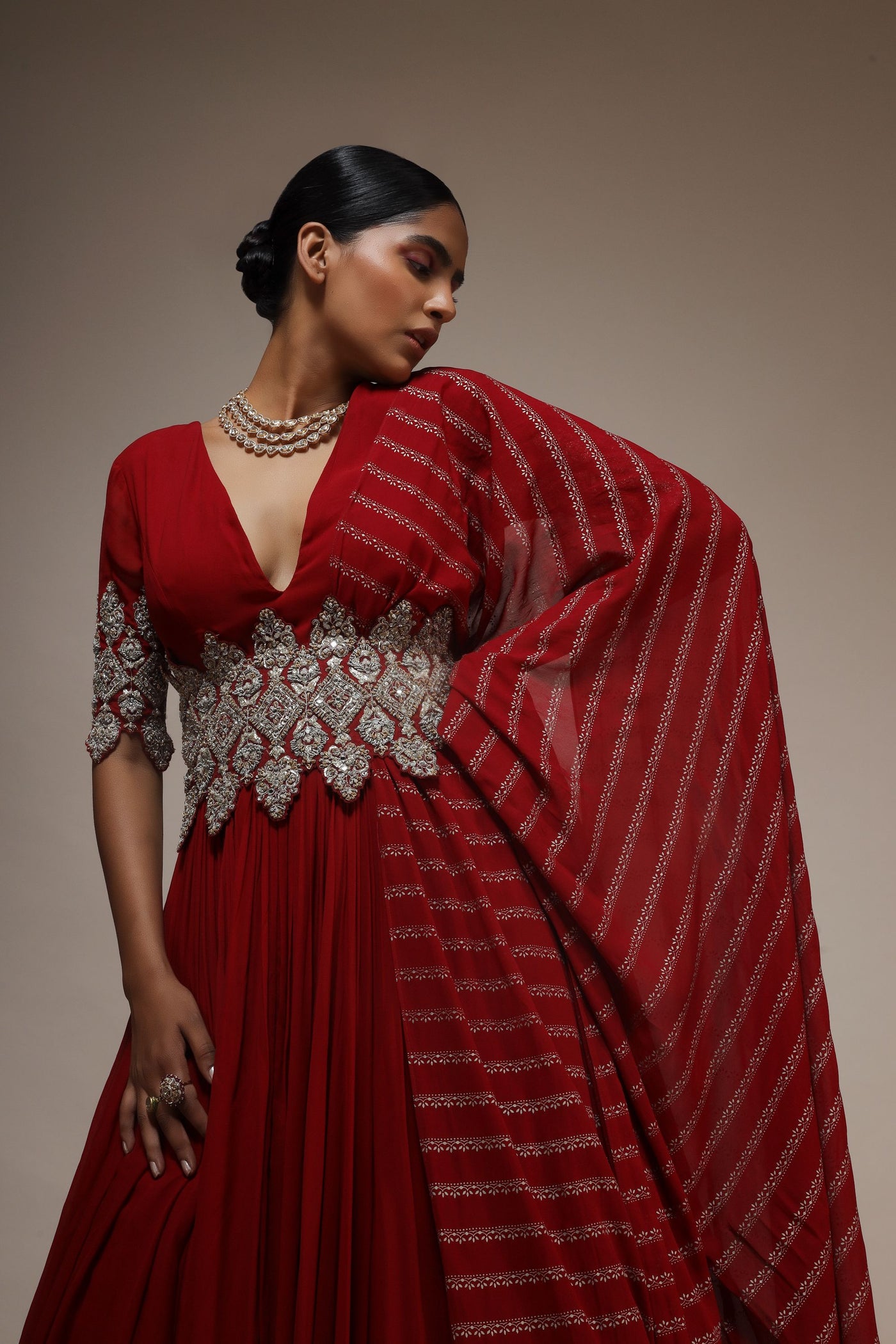 Solid Georgette Belted Anarkali