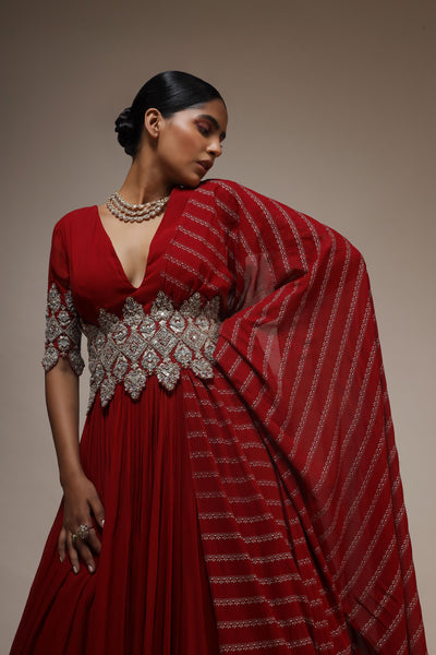 Solid Georgette Belted Anarkali