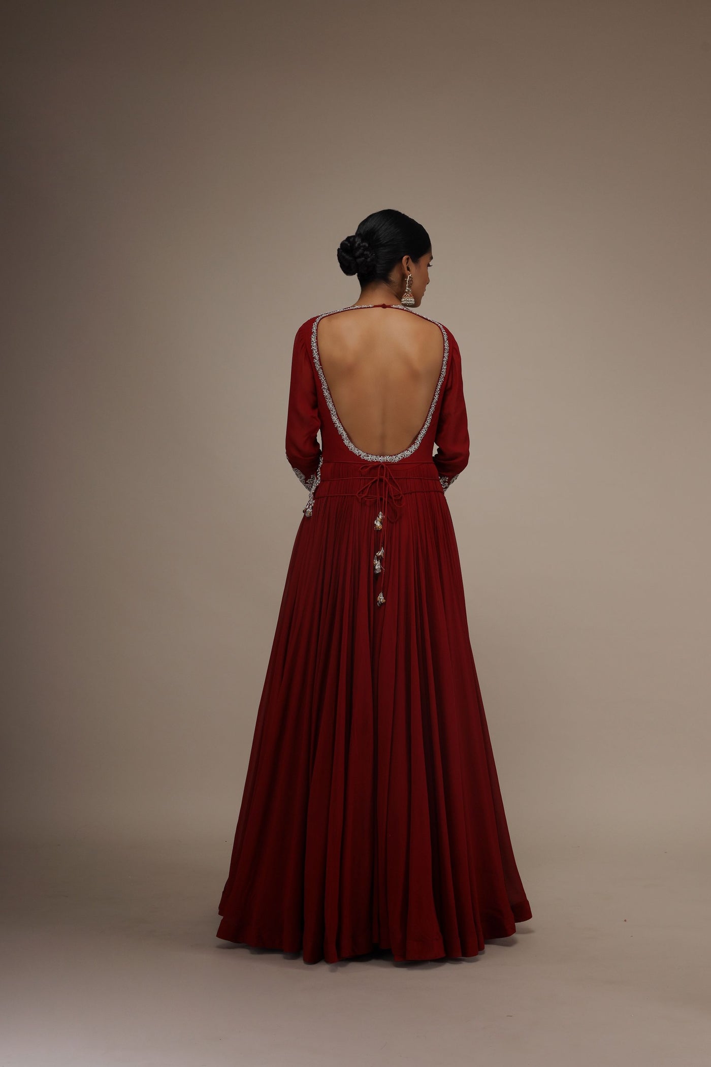 Red Solid Georgette Circle Embroidered Anarkali