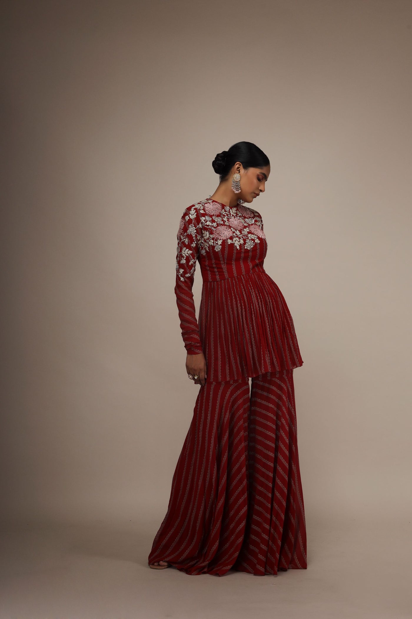Nurekha Red Peplum & Sharara Set