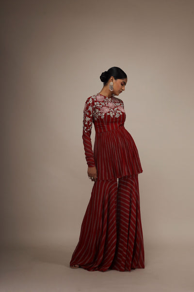 Nurekha Red Peplum & Sharara Set