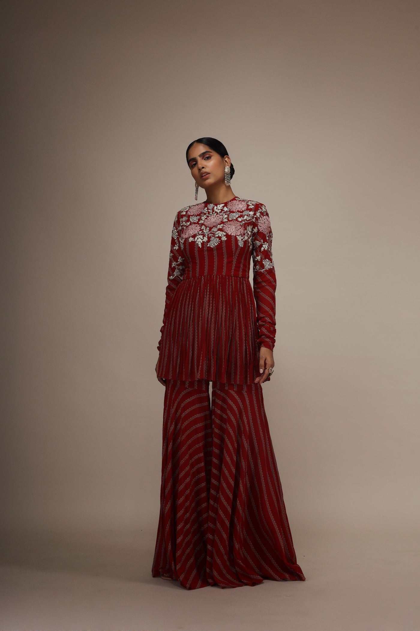 Nurekha Red Peplum & Sharara Set