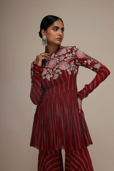Nurekha Red Peplum & Sharara Set