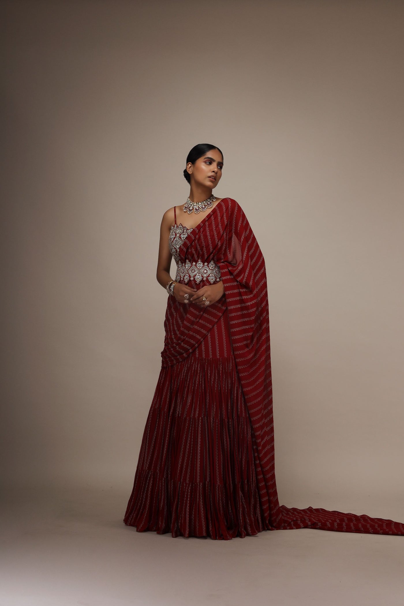 Red Nurekha Pre-Stitched Saree