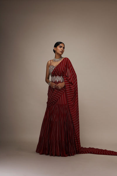 Red Nurekha Pre-Stitched Saree