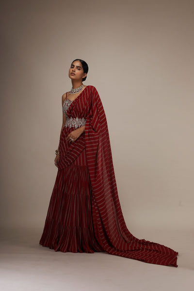 Red Nurekha Pre-Stitched Saree