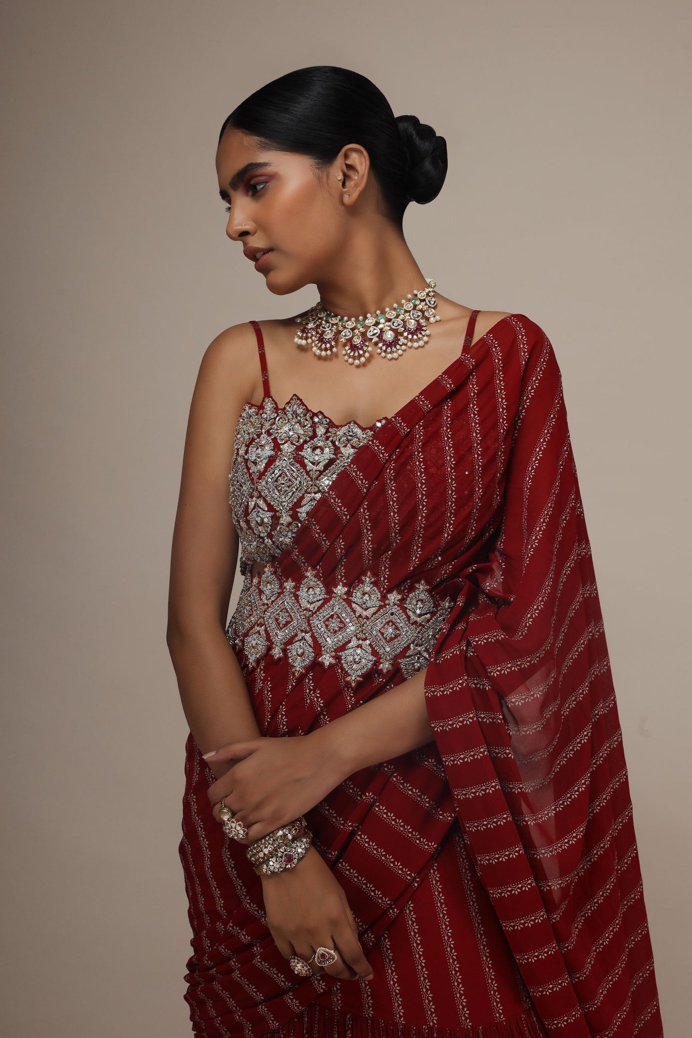 Red Nurekha Pre-Stitched Saree