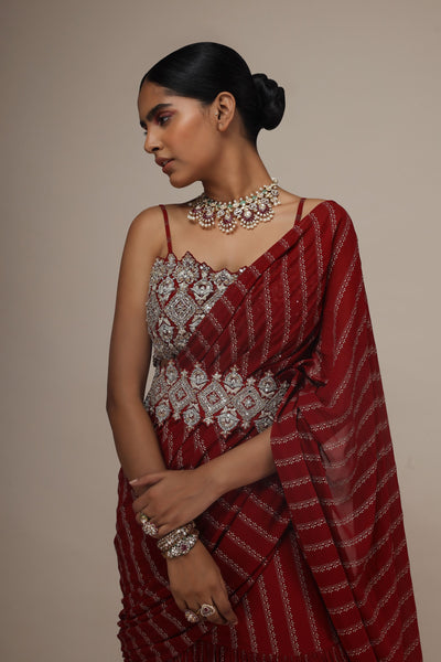Red Nurekha Pre-Stitched Saree