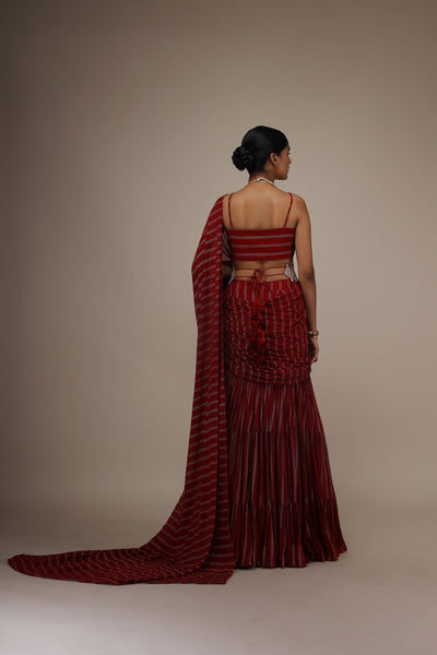 Red Nurekha Pre-Stitched Saree