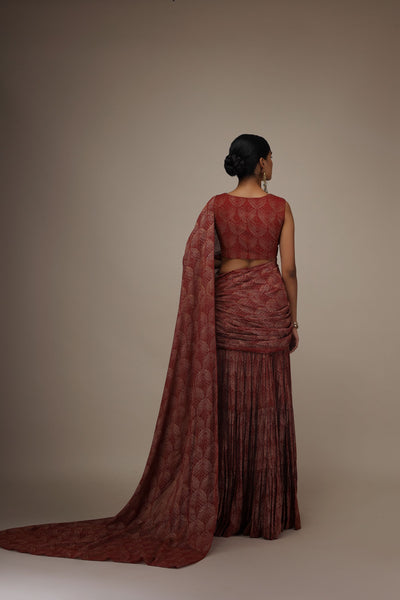 Red Chinar Pre-Stitched Saree Set