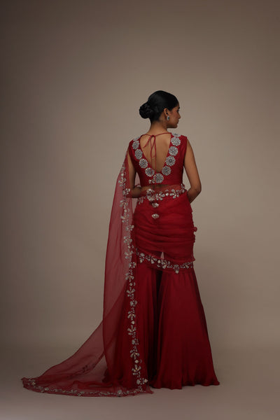 Fuchsia Satin Palazzo Saree Set