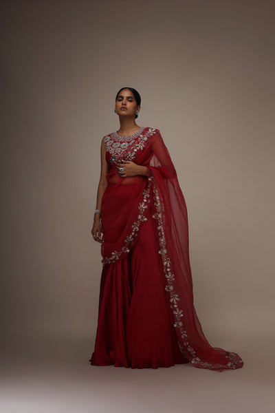 Fuchsia Satin Palazzo Saree Set