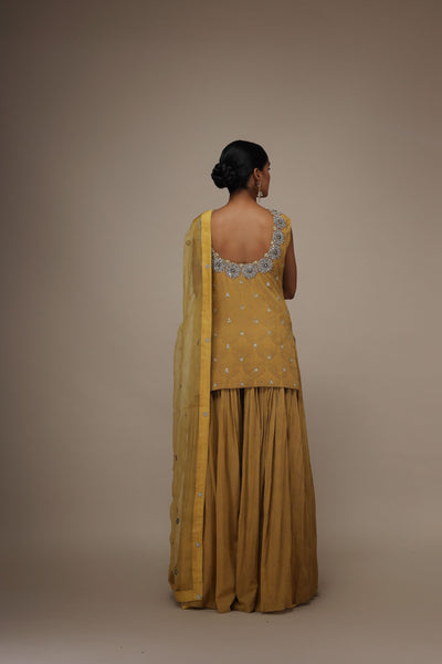 Mustard Chinar Kurta Sharara Set