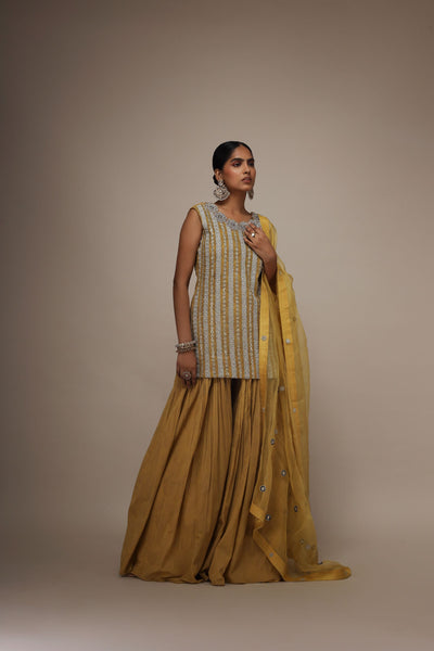 Mustard Chinar Kurta Sharara Set