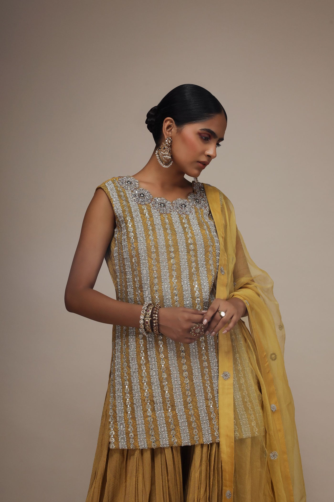 Mustard Chinar Kurta Sharara Set