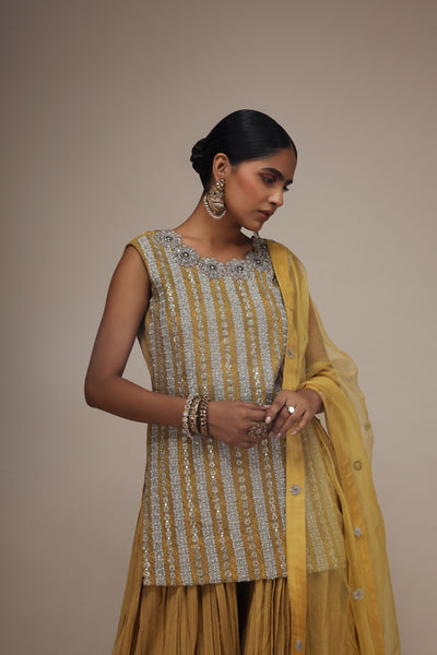 Mustard Chinar Kurta Sharara Set