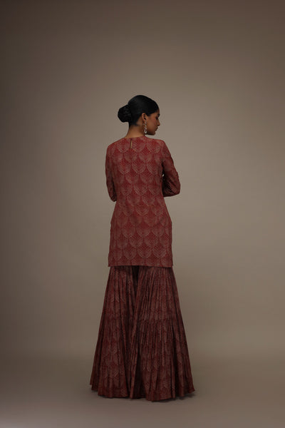 Red Chinar Kurta Sharara Set