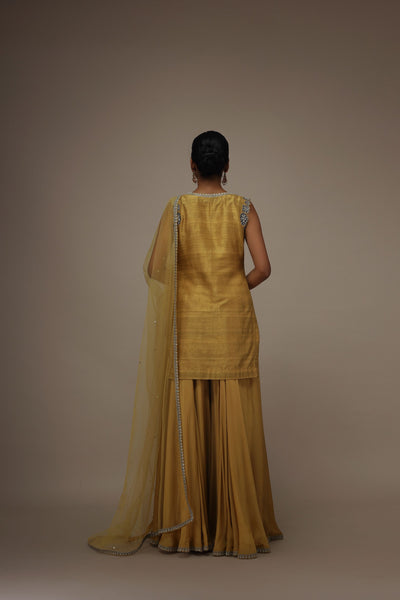 Mustard Gota Sitara Kurta Sharara Set