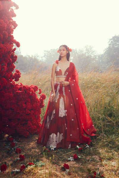 Red Dahlia Lehenga Set