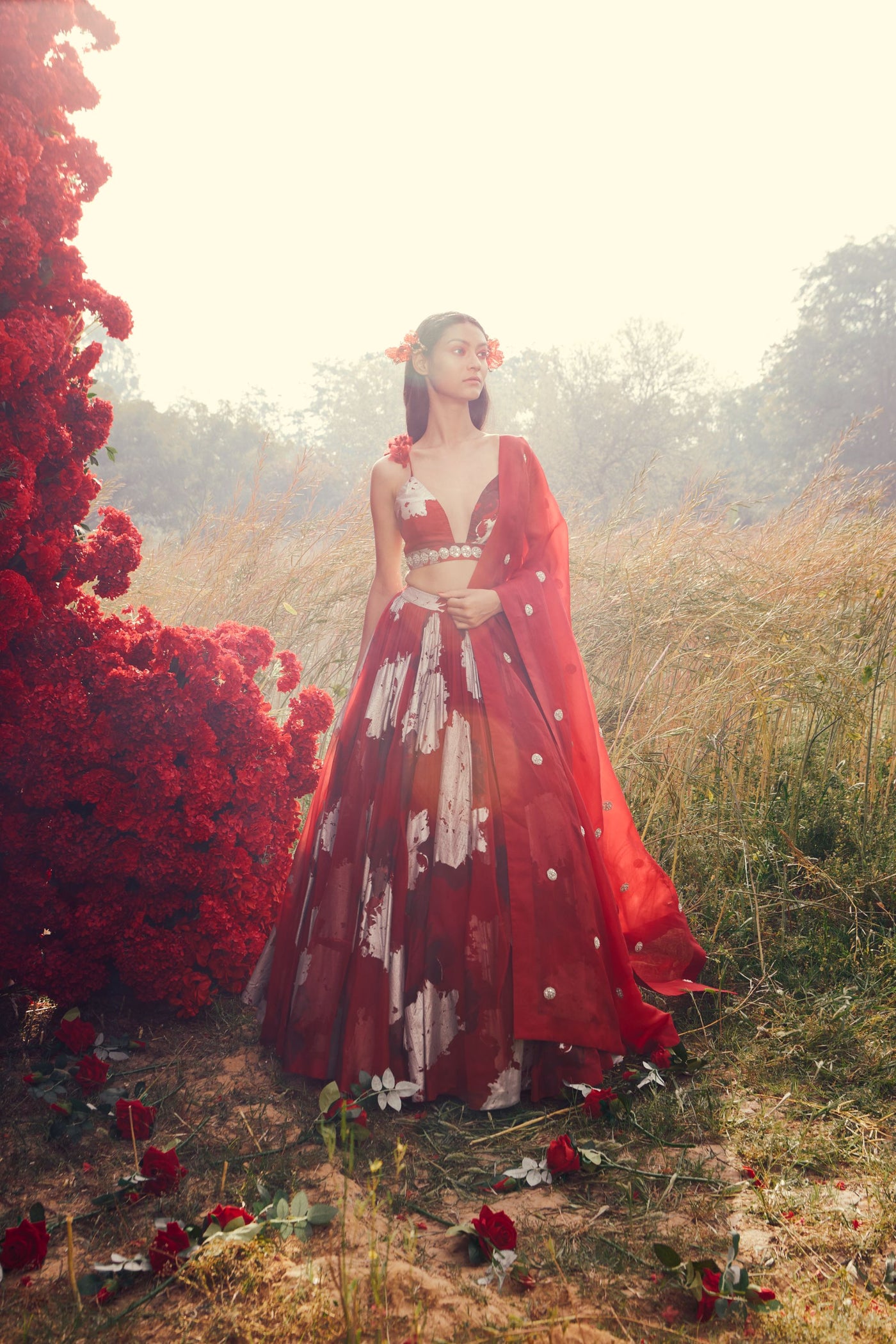 Red Dahlia Lehenga Set