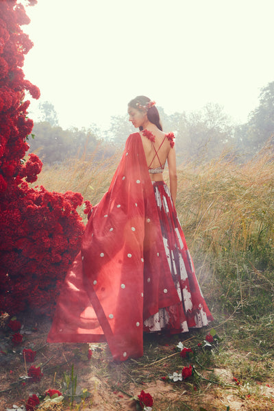 Red Dahlia Lehenga Set
