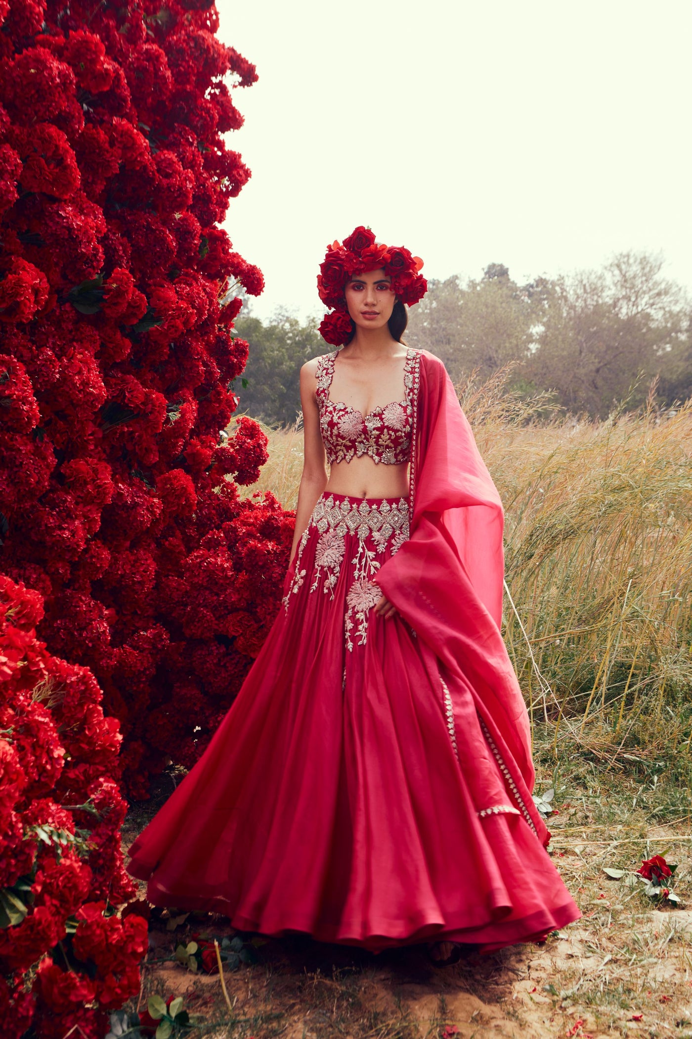 Fuchsia Floral Lehenga Set