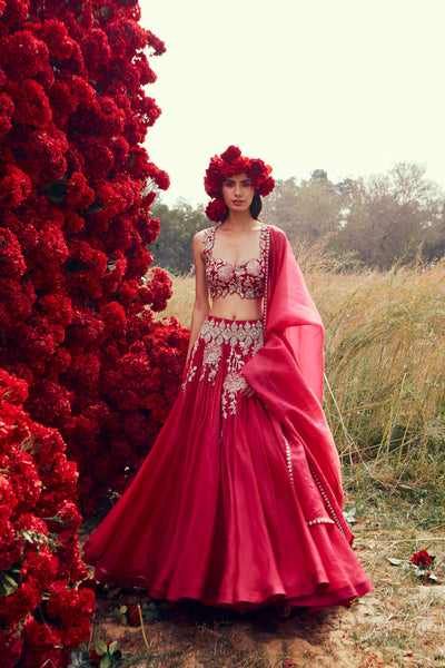 Fuchsia Floral Lehenga Set