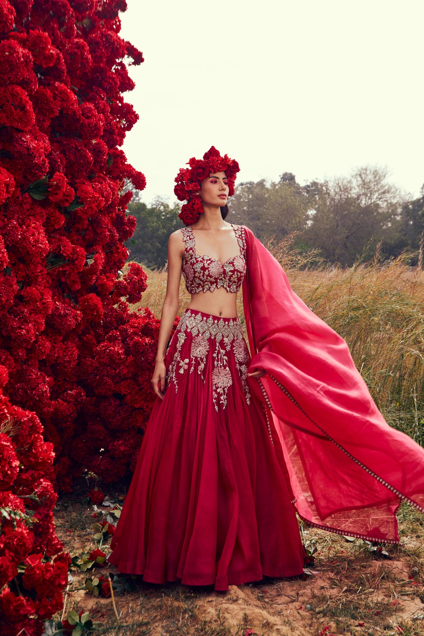 Fuchsia Floral Lehenga Set