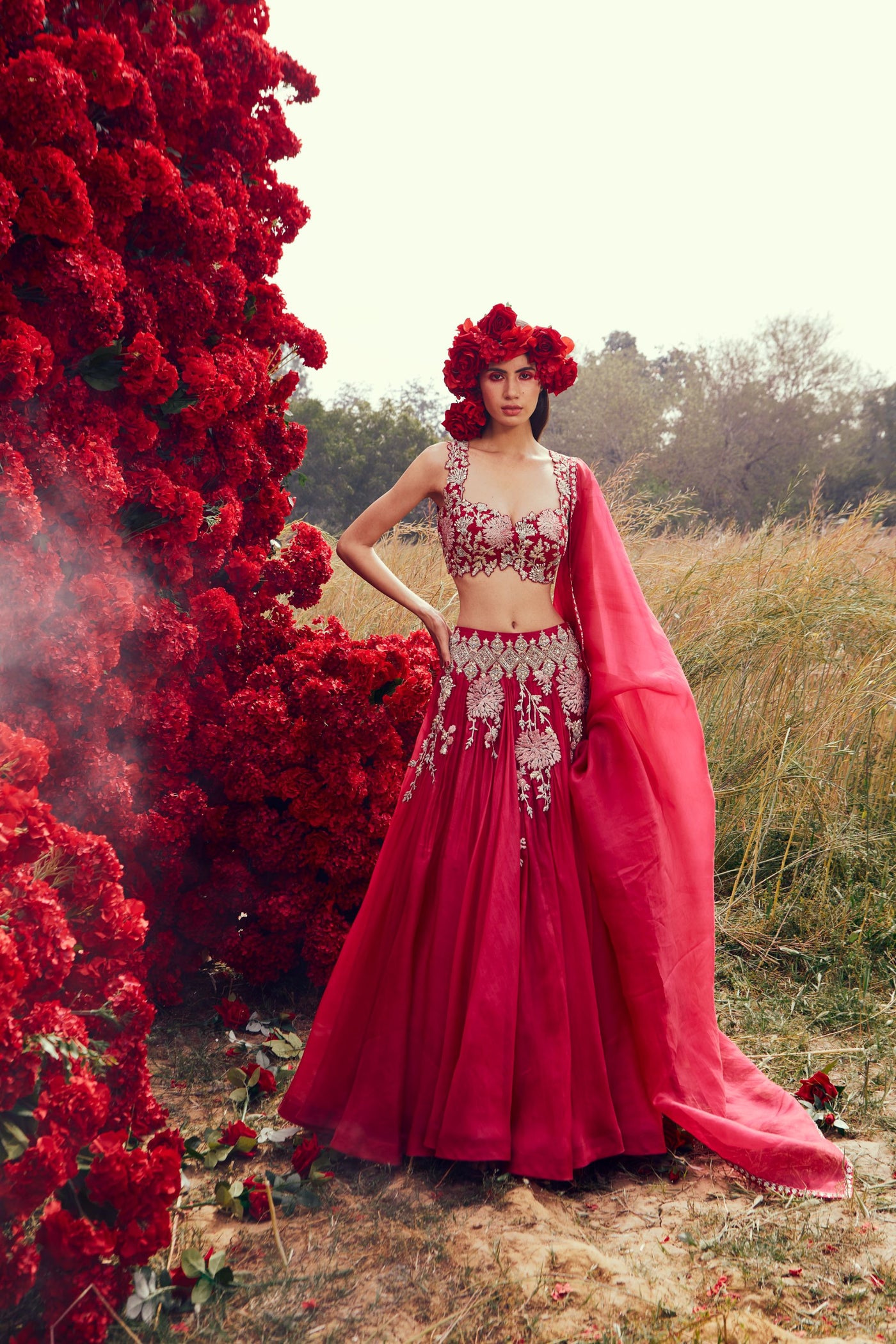 Fuchsia Floral Lehenga Set