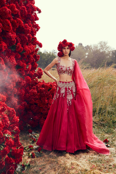 Fuchsia Floral Lehenga Set