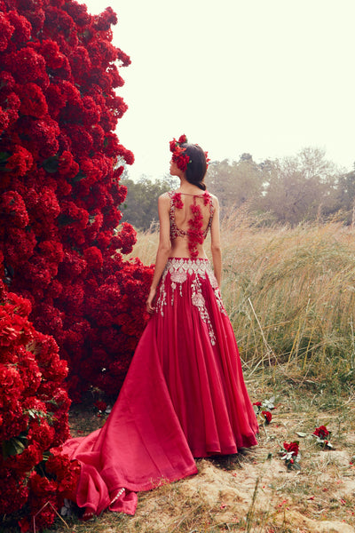 Fuchsia Floral Lehenga Set