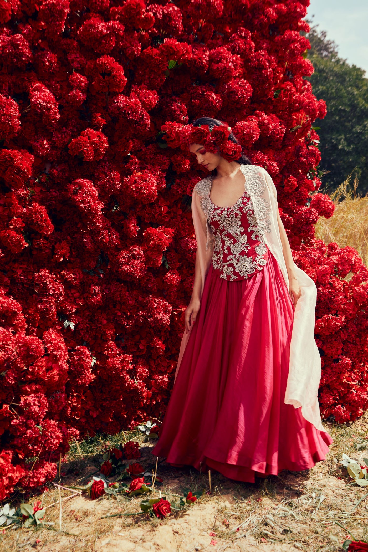 Fuchsia Jacket Anarkali & Cape Set