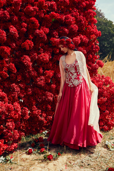 Fuchsia Jacket Anarkali & Cape Set